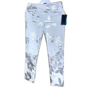 ATTYRE New York Audrey Ankle Slim Leg Metallic Pants Floral Womens 6 White NWT